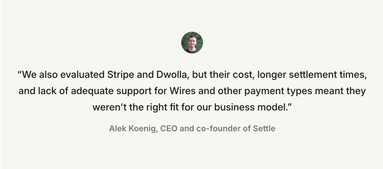 A quote from Alex Koenig about lending operations and why a third-party provider didn't make sense.