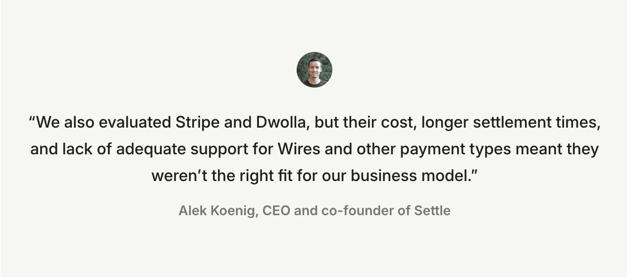 A quote from Alex Koenig about lending operations and why a third-party provider didn't make sense.
