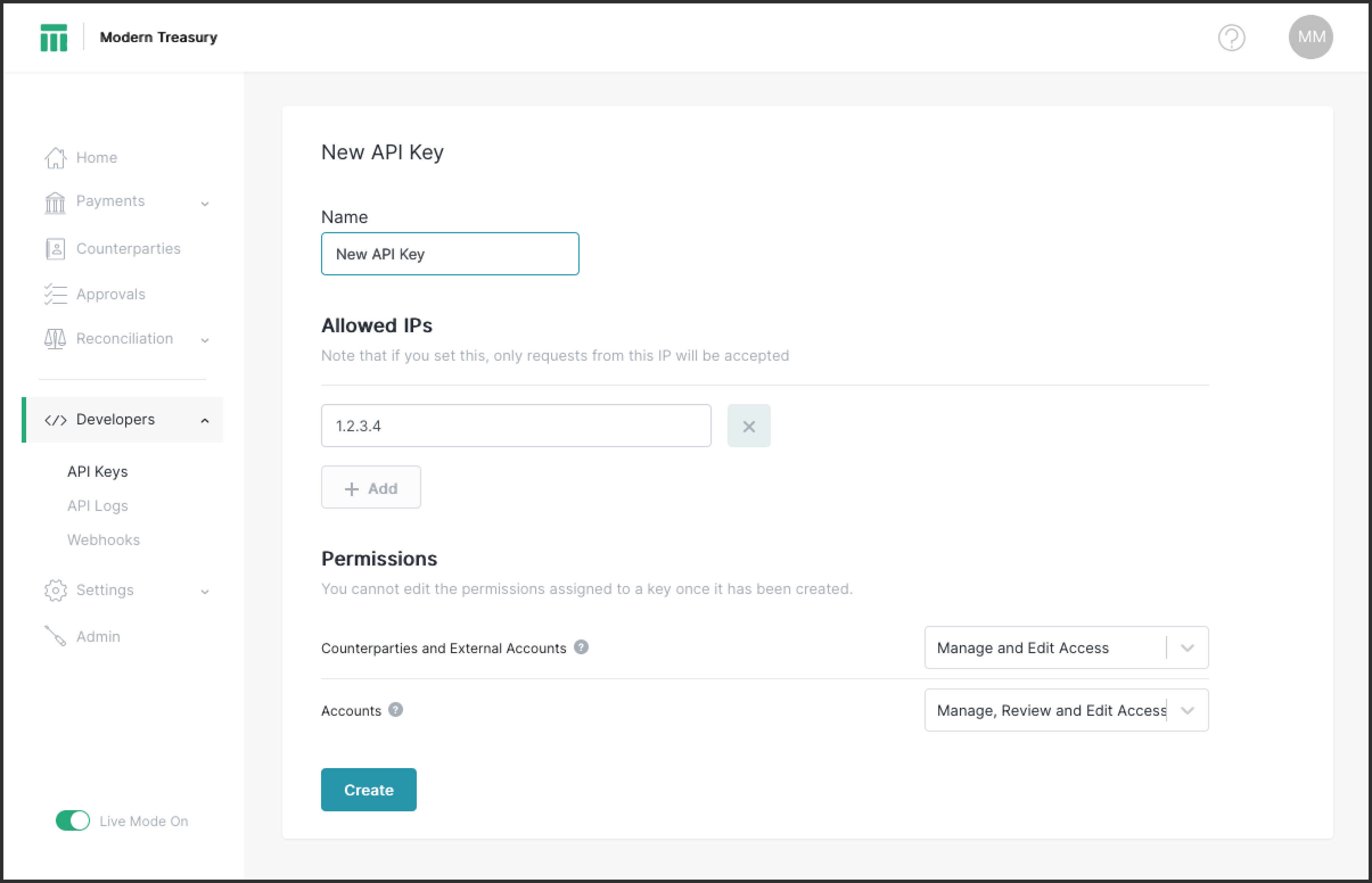 Screen: New API Key