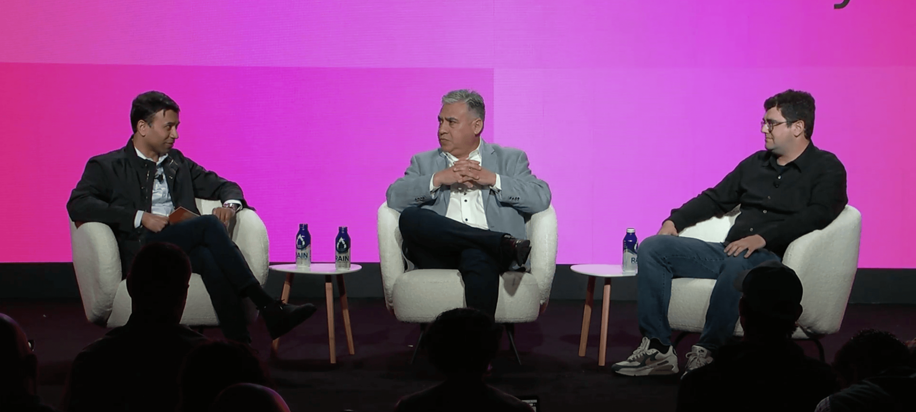 Moderator Chetan Puttagunta, General Partner at Benchmark with panelists John China, Co-Head of Innovation Economy at J.P. Morgan and Dimitri Dadiomov, CEO & Co-Founder of Modern Treasury.