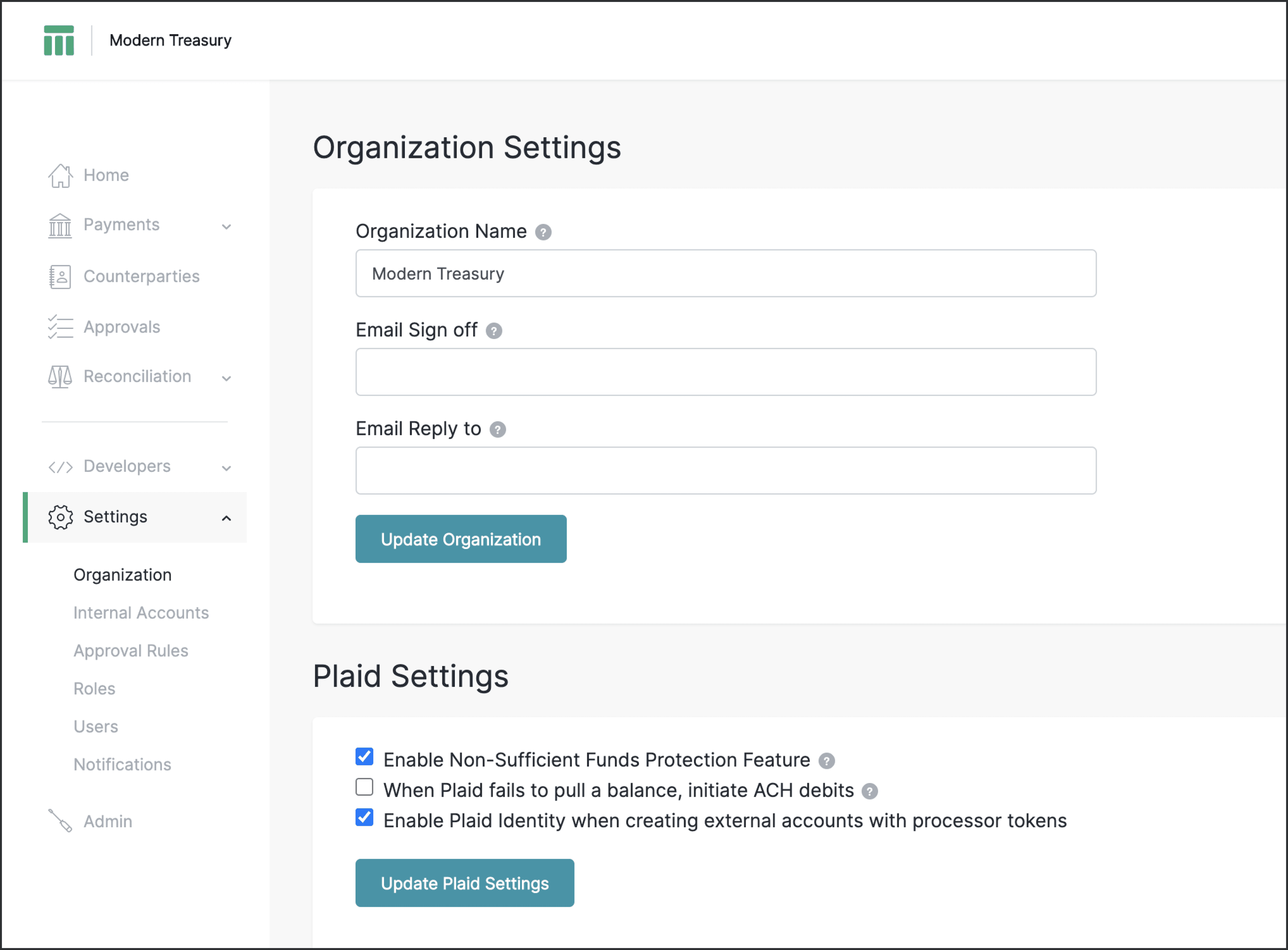 Enable Plaid Identity in the Plaid Settings section.