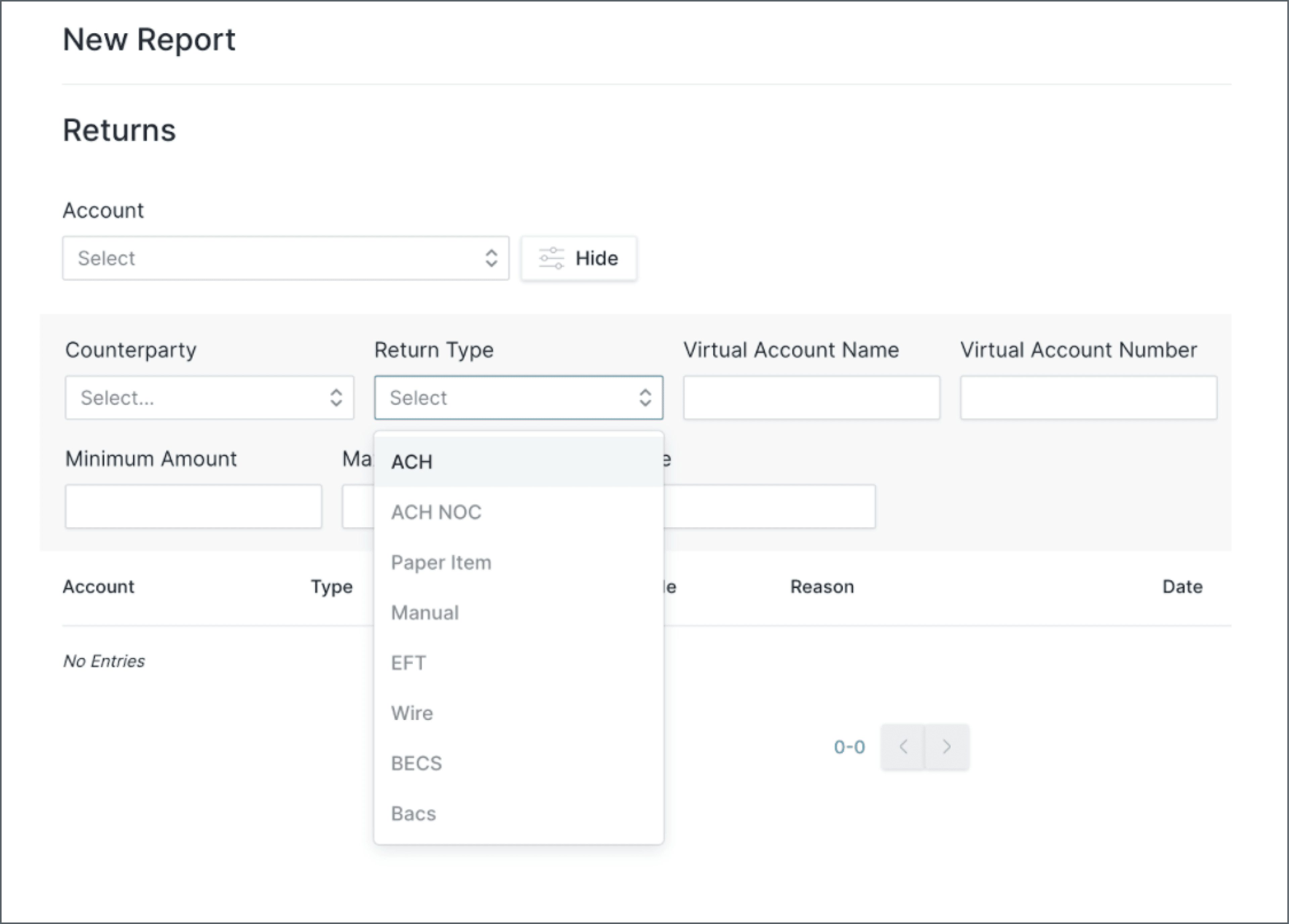 Screen: New Report with Return Type