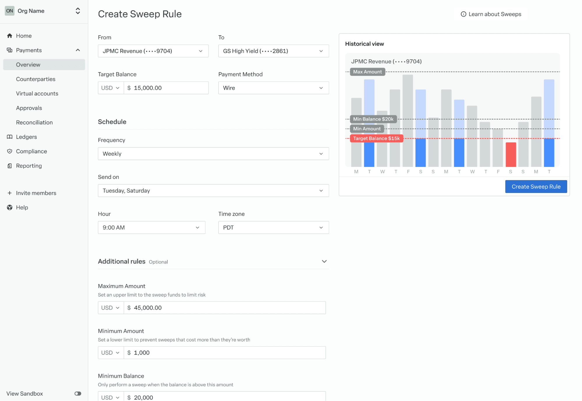 Screenshot of the MT Sweeps interface