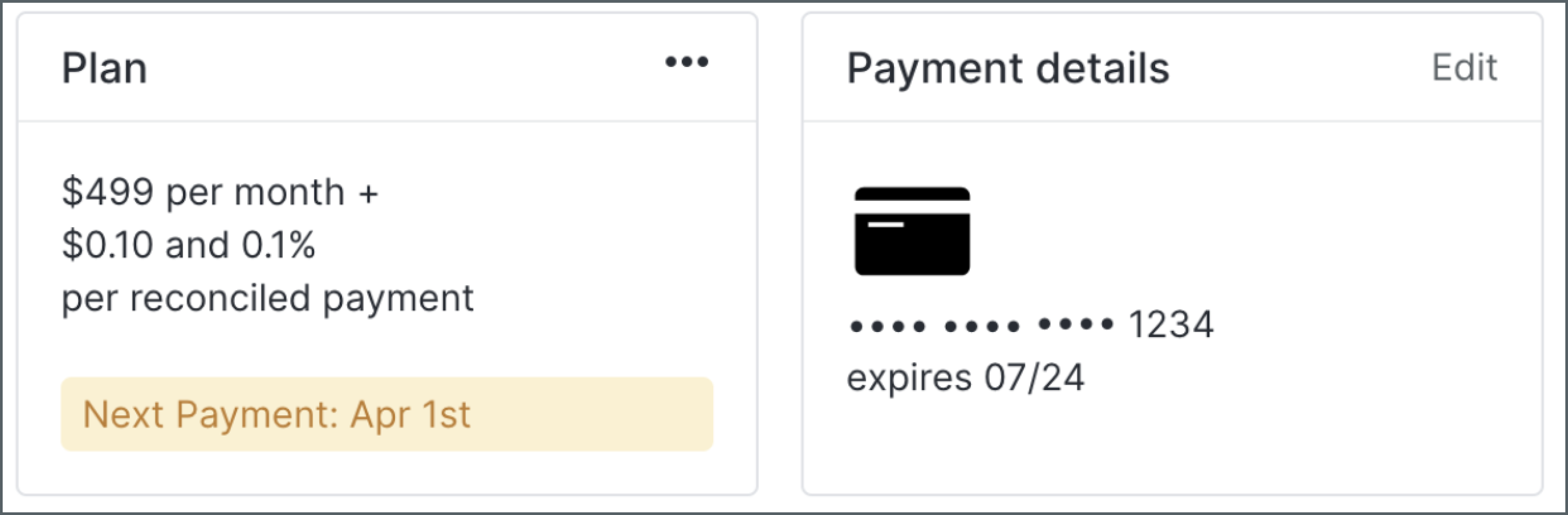 Screen: Plan and Payment Details