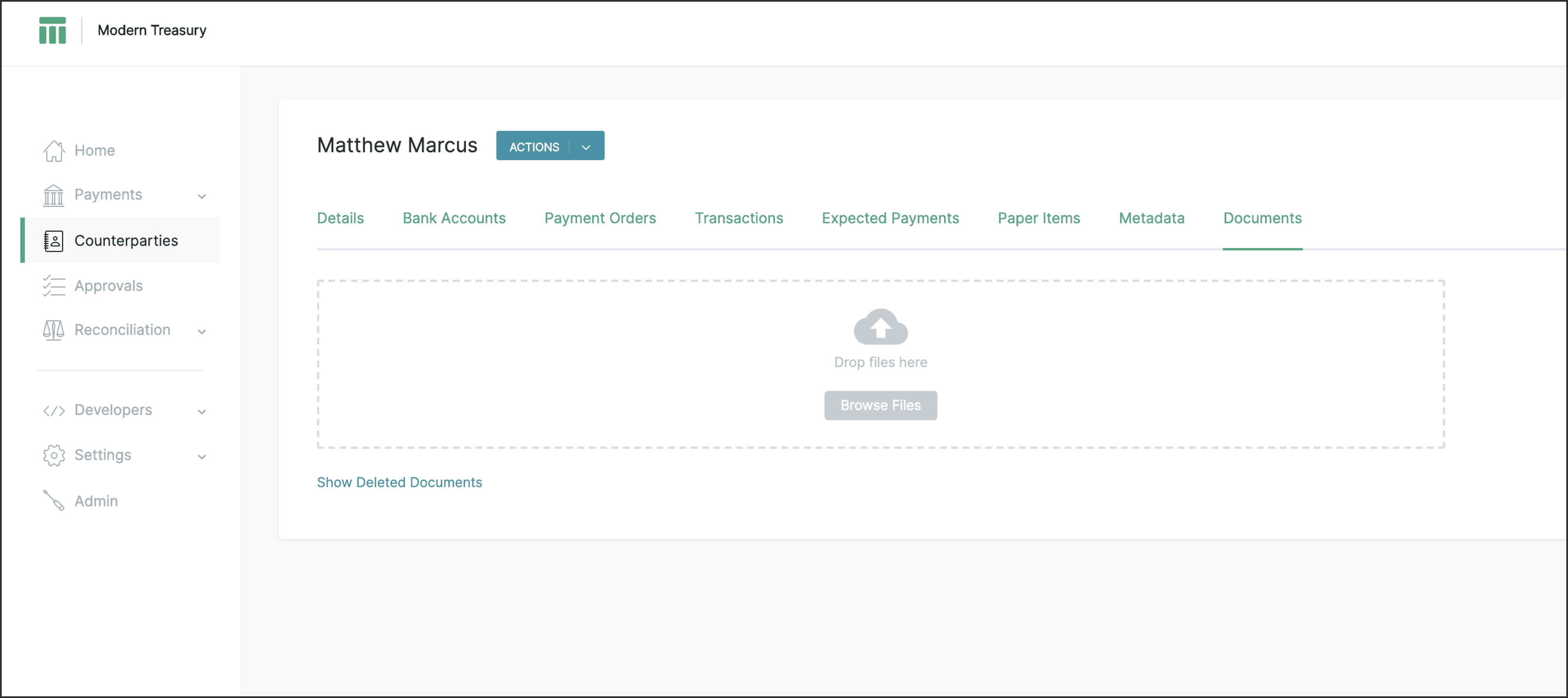 Screen: Attach documents to counterparties