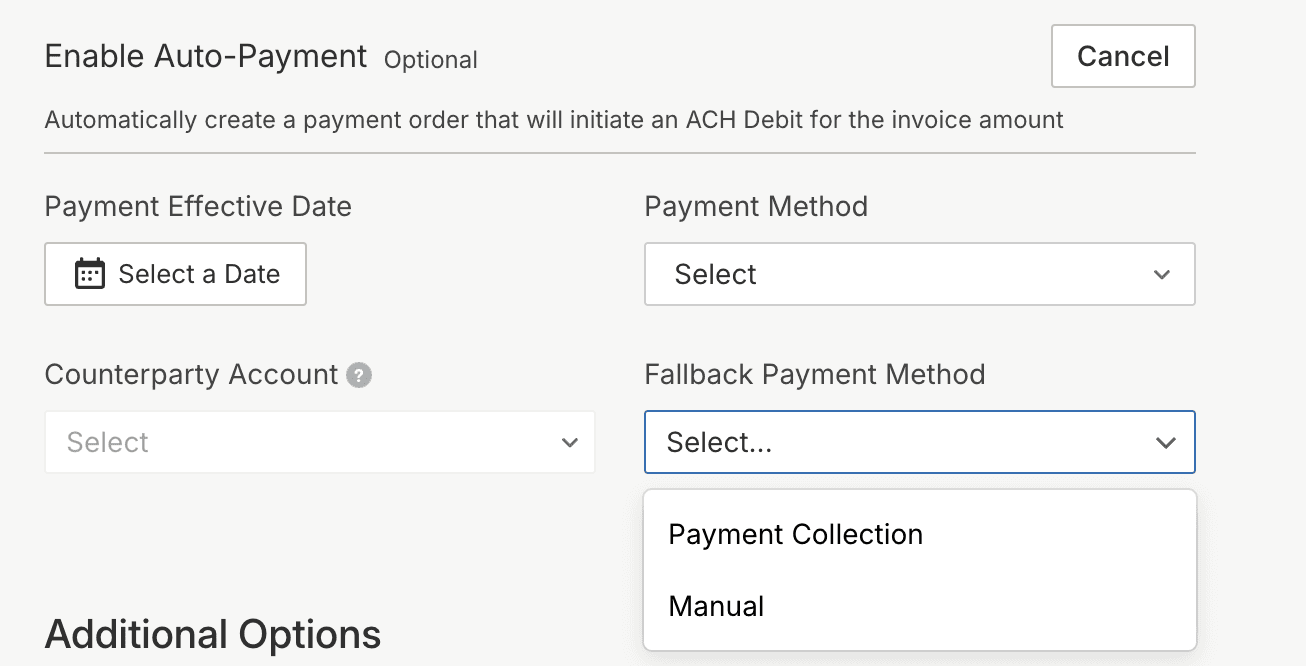 Fallback method selection for failed automatic invoice payments