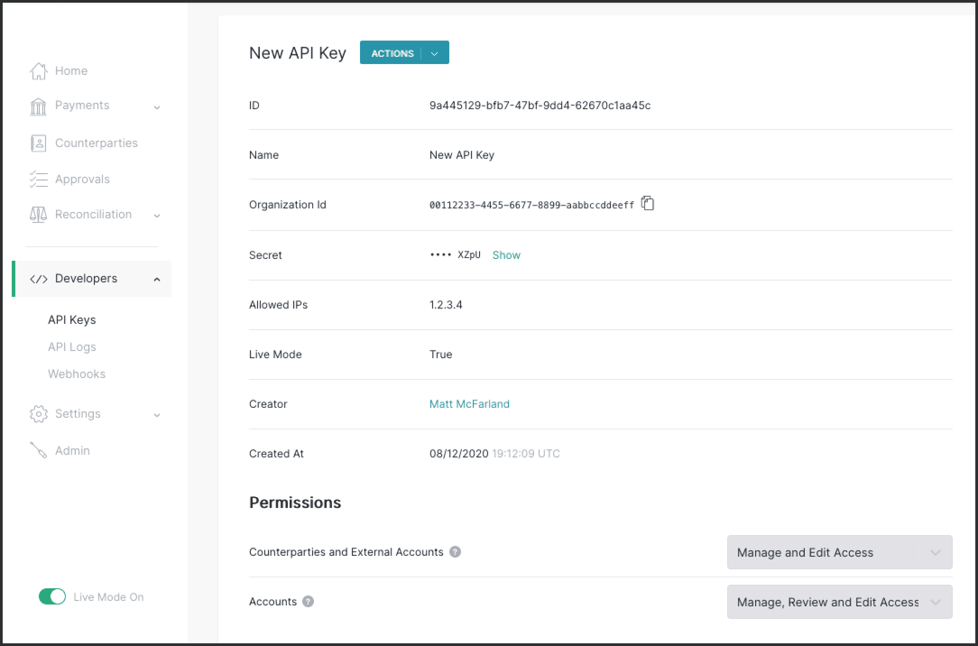 Screen: New API Key