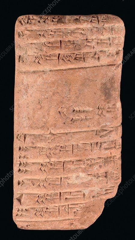 A clay accounting ledger for barley from 2200-1900 BC 