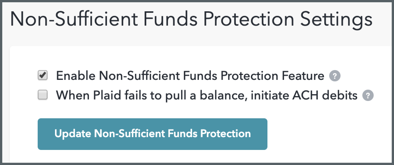 Non-Sufficient Funds Protection Settings