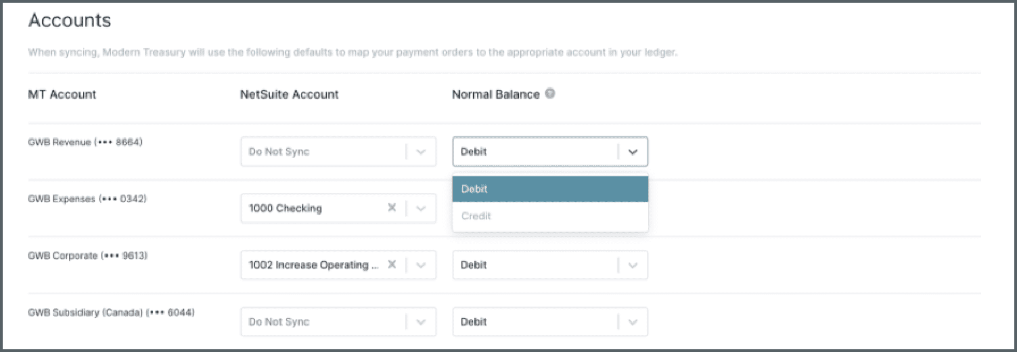 Screen: Configuration Options for NetSuite Integration