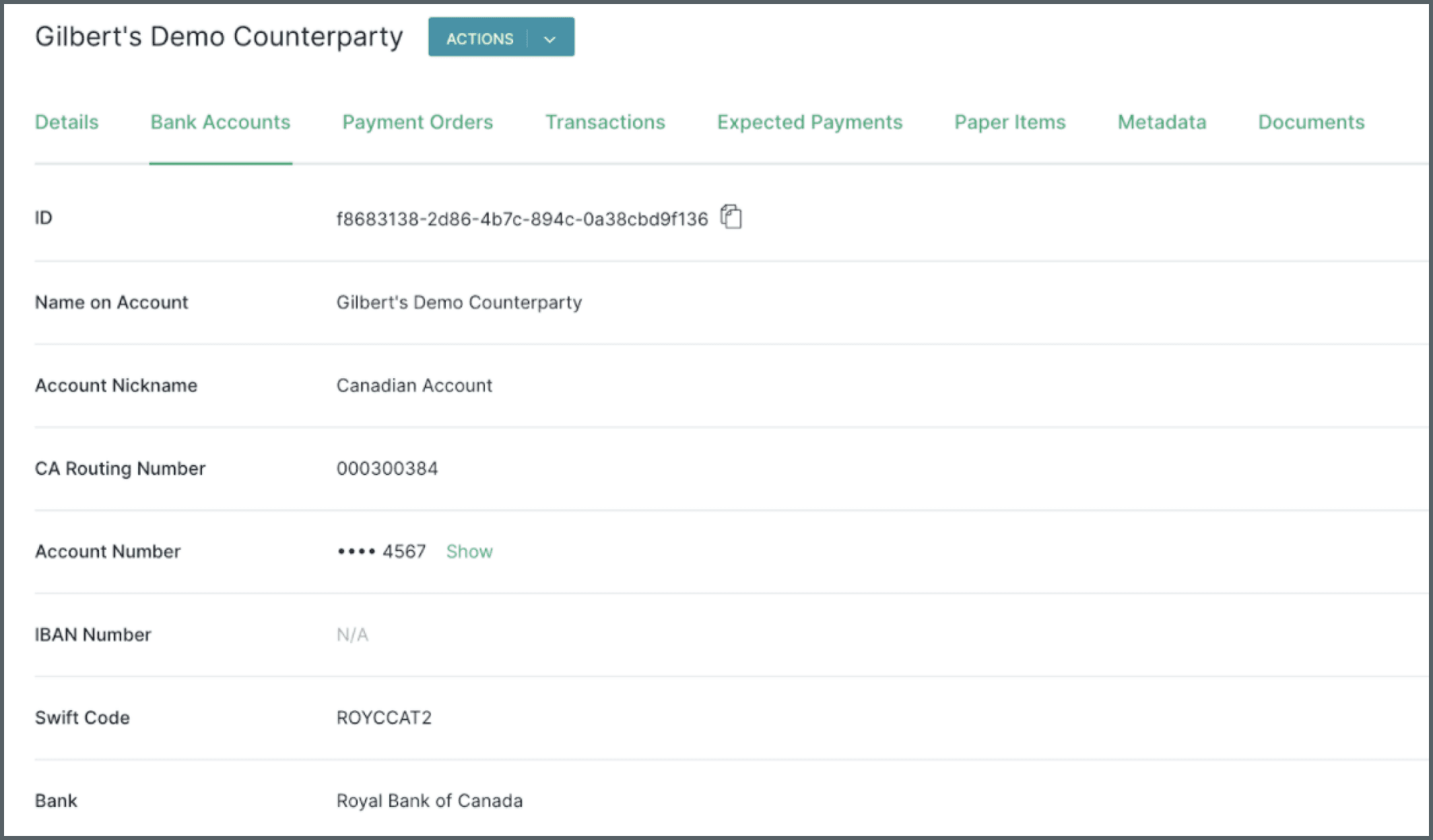 Screen: Counterparty details