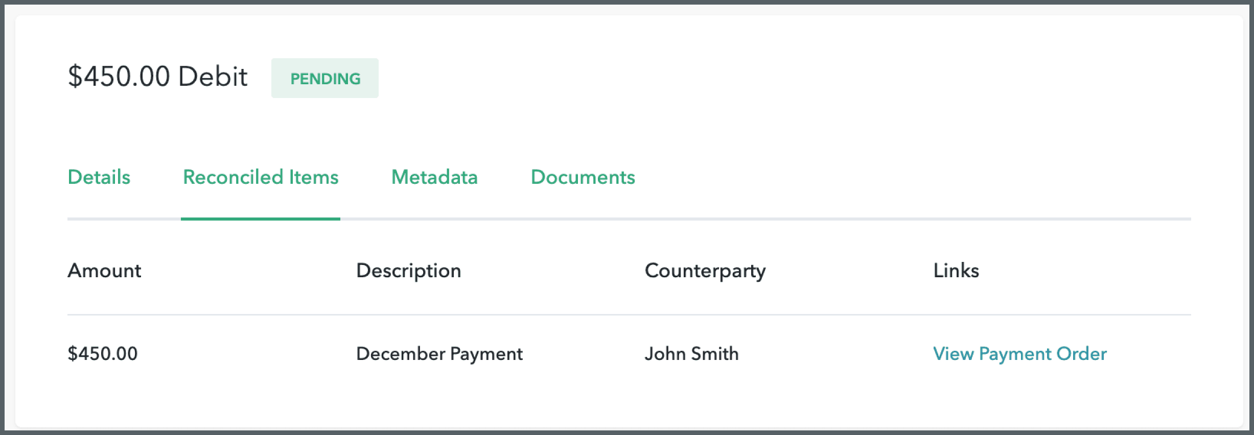 “Pending” is a new status in the Transaction view.