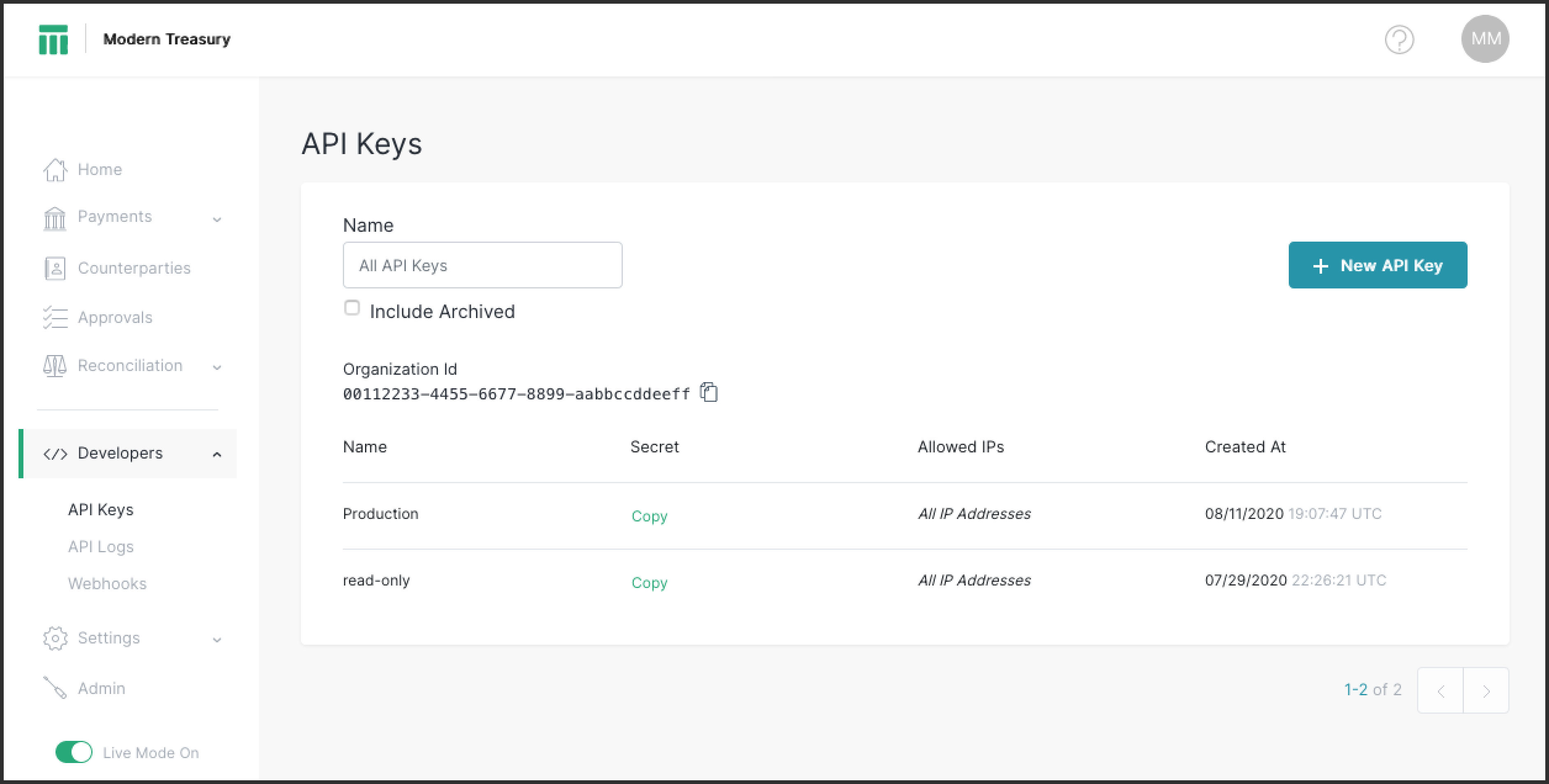 Screen: API Keys