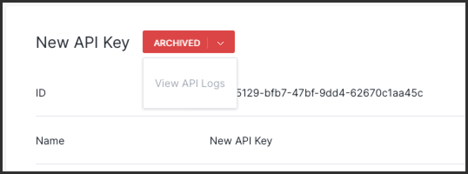 Screen: Archiving an API Key