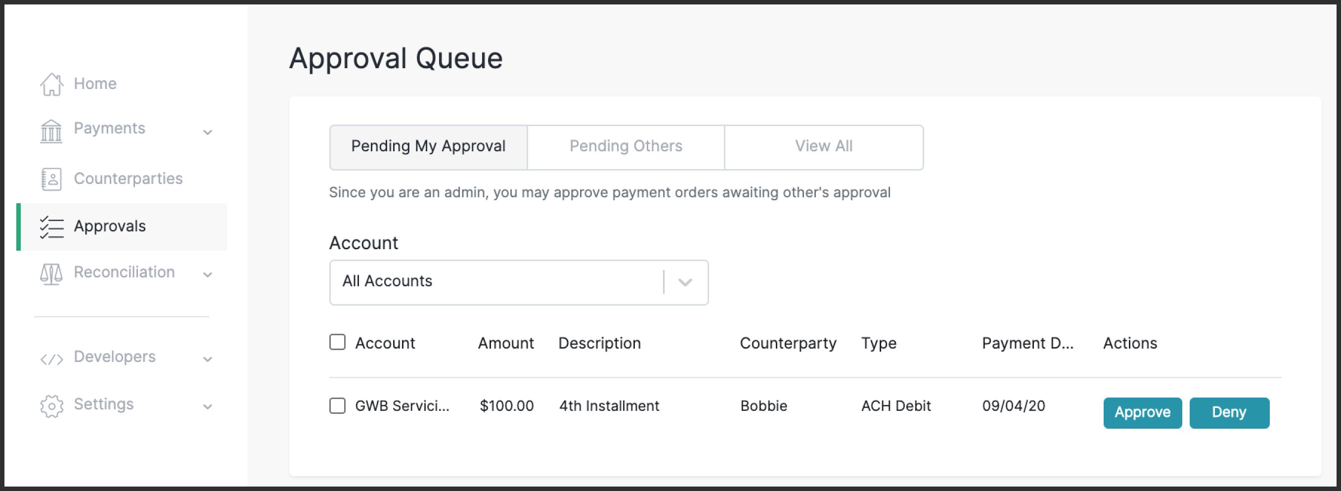 Approval Queue interface