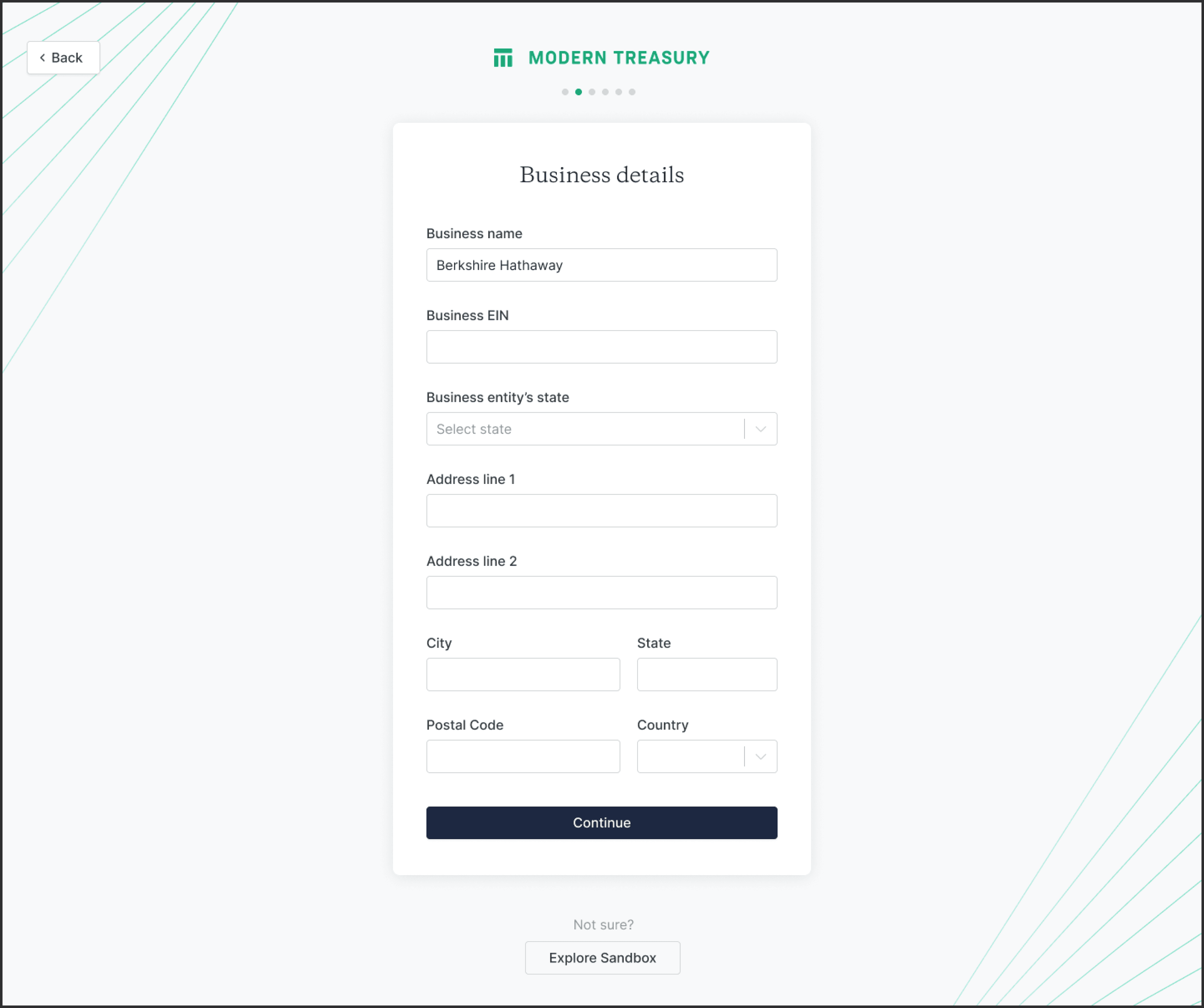 Screen: Add business details