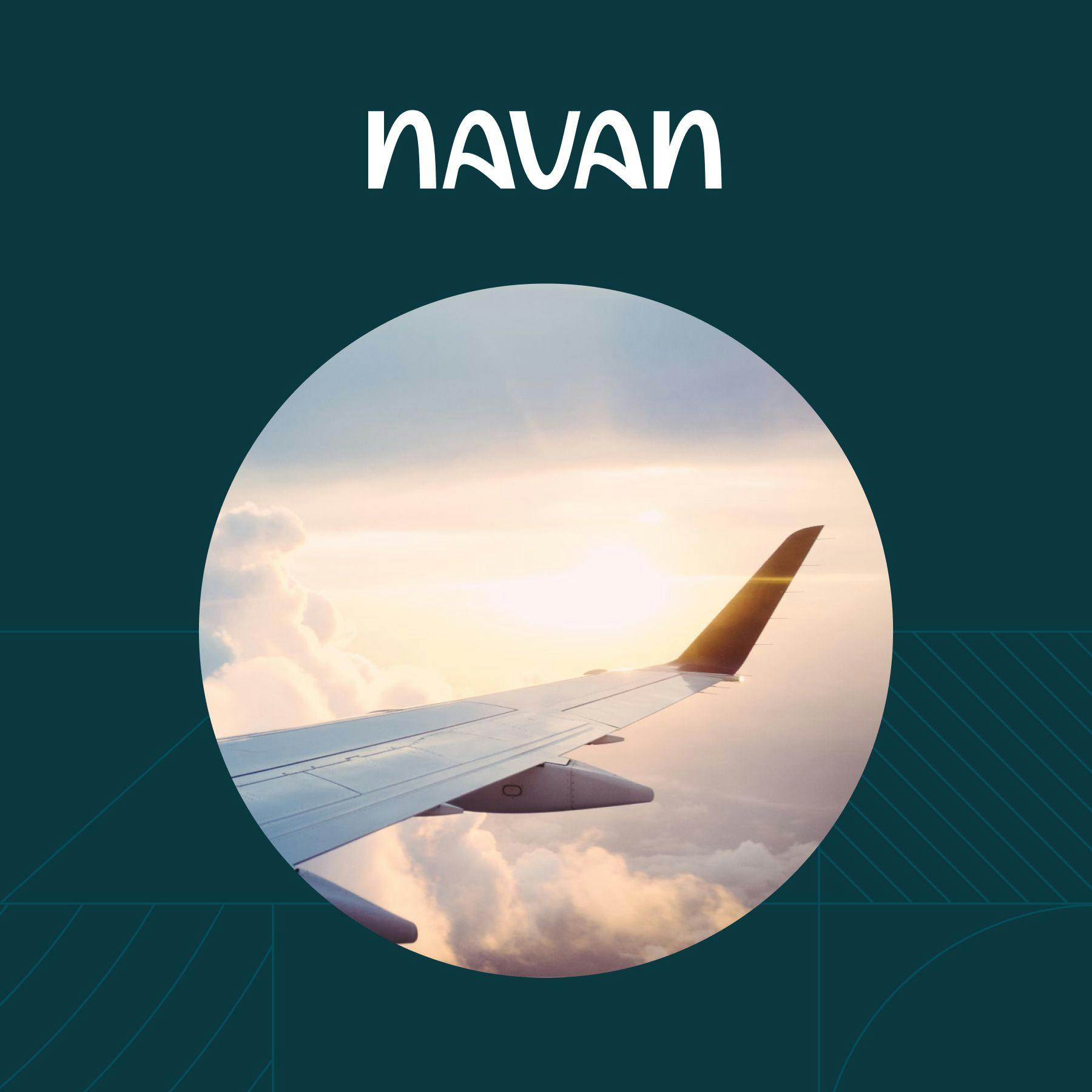 Photo of an airplane wing with the logo for Navan superimposed