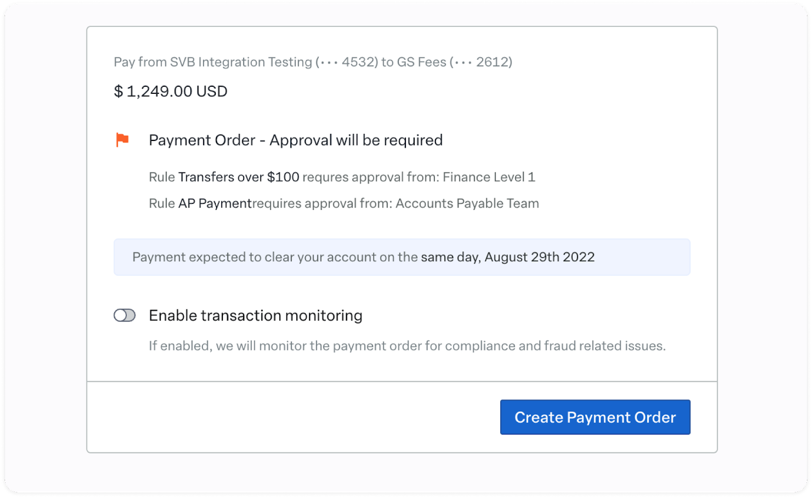 New Payment Order Create Experience