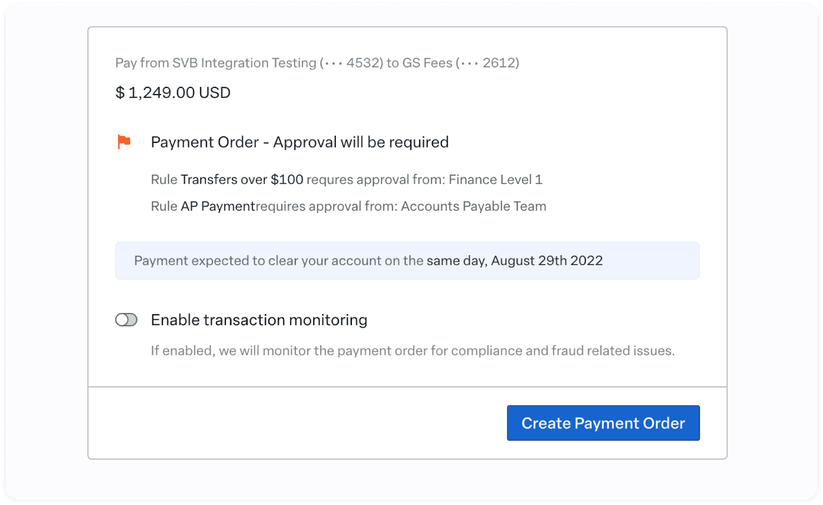 New Payment Order Create Experience