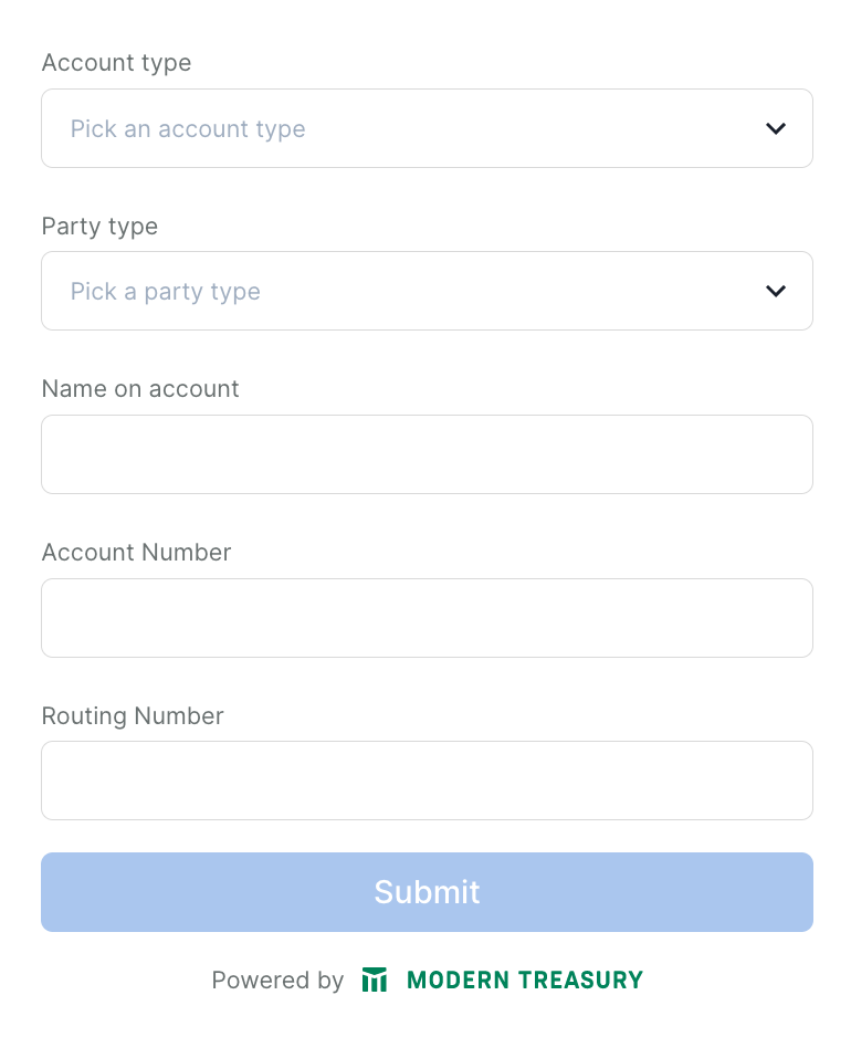 Bank account collection flow using pre-built UIs