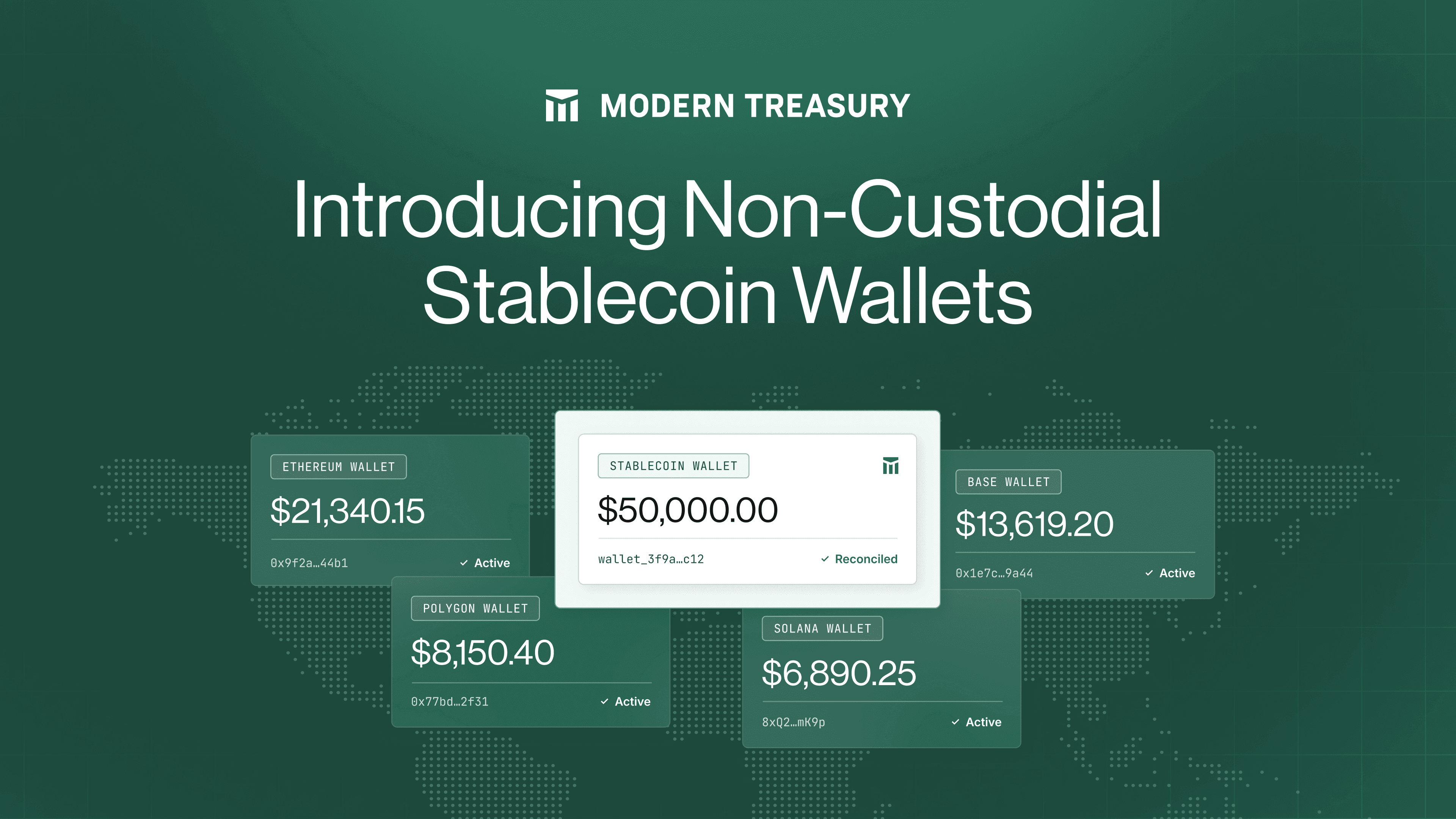 Image for Modern Treasury Launches Non-Custodial Stablecoin Wallets, Bringing Global USD Accounts, Embeddable Wallets, and Orchestration Together through One API