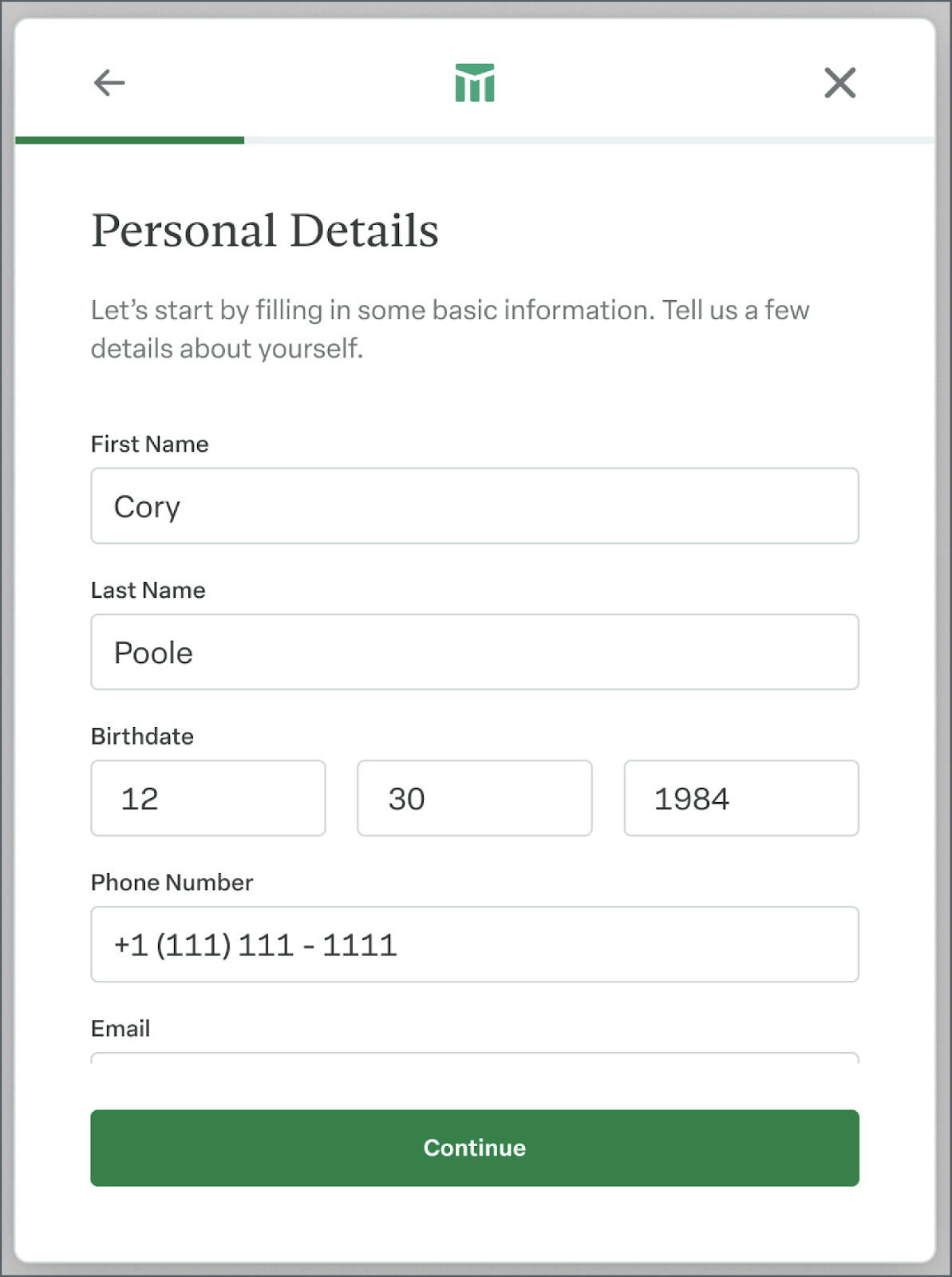Image of Compliance onboarding form