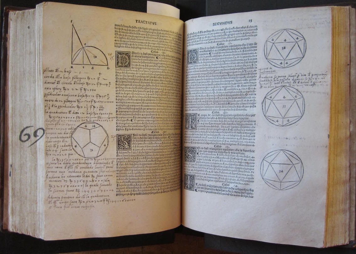 Folios 12v and 13r of the Bodleian copy of De Divina Proportione 