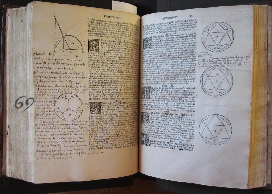 Folios 12v and 13r of the Bodleian copy of De Divina Proportione