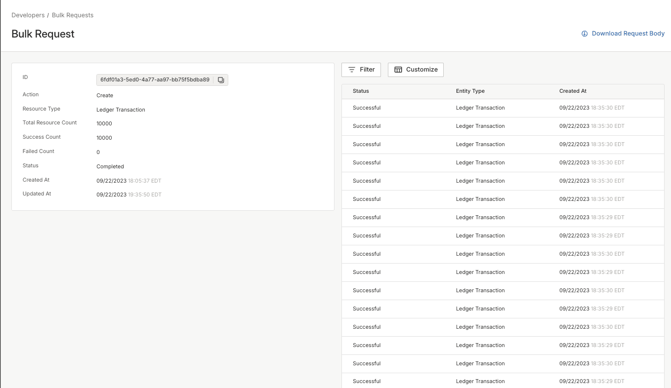 Bulk Operations Analytics as seen in the Modern Treasury App