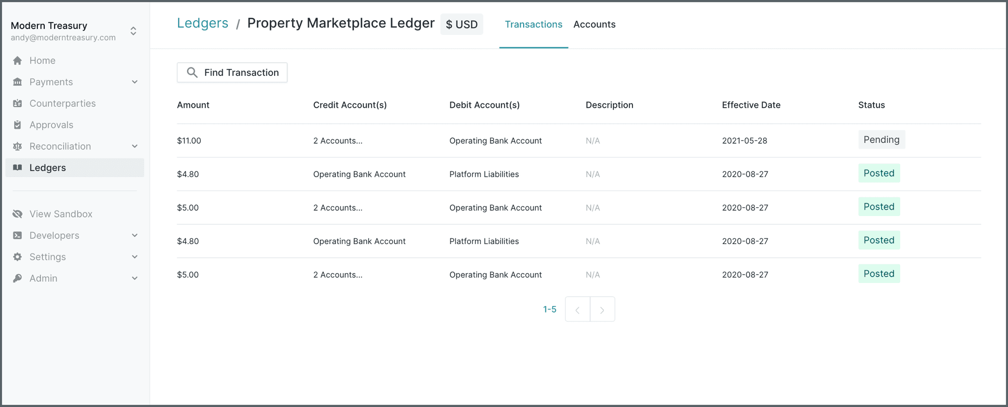 Modern Treasury Journal Announcing Ledgers