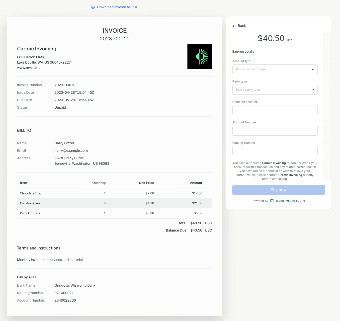 Managing Invoices With Modern Treasury